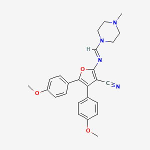 molecular formula C25H26N4O3 B5866607 4,5-bis(4-methoxyphenyl)-2-{[(4-methyl-1-piperazinyl)methylene]amino}-3-furonitrile 