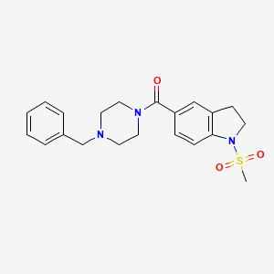 molecular formula C21H25N3O3S B5866678 5-[(4-benzyl-1-piperazinyl)carbonyl]-1-(methylsulfonyl)indoline 