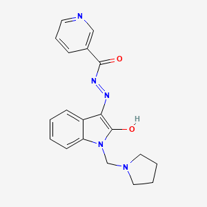 molecular formula C19H19N5O2 B5867392 N'-[2-oxo-1-(1-pyrrolidinylmethyl)-1,2-dihydro-3H-indol-3-ylidene]nicotinohydrazide 