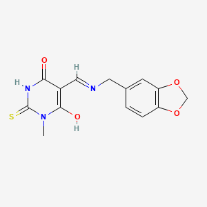 molecular formula C14H13N3O4S B5869246 5-{[(1,3-benzodioxol-5-ylmethyl)amino]methylene}-1-methyl-2-thioxodihydro-4,6(1H,5H)-pyrimidinedione 