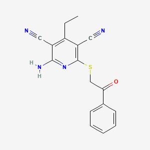 molecular formula C17H14N4OS B5870359 2-amino-4-ethyl-6-[(2-oxo-2-phenylethyl)thio]-3,5-pyridinedicarbonitrile 