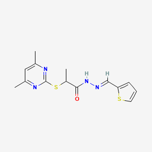 molecular formula C14H16N4OS2 B5870497 2-[(4,6-dimethyl-2-pyrimidinyl)thio]-N'-(2-thienylmethylene)propanohydrazide 