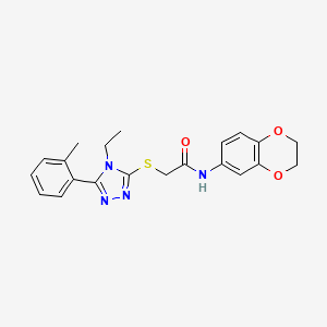 molecular formula C21H22N4O3S B5872106 N-(2,3-dihydro-1,4-benzodioxin-6-yl)-2-{[4-ethyl-5-(2-methylphenyl)-4H-1,2,4-triazol-3-yl]thio}acetamide 