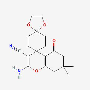 2-amino-7,7-dimethyl-5-oxo-5,6,7,8-tetrahydrodispiro[chromene-4,1'-cyclohexane-4',2''-[1,3]dioxolane]-3-carbonitrile