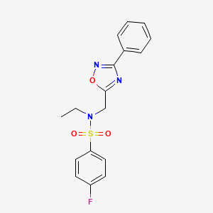 molecular formula C17H16FN3O3S B5872399 N-ethyl-4-fluoro-N-[(3-phenyl-1,2,4-oxadiazol-5-yl)methyl]benzenesulfonamide 