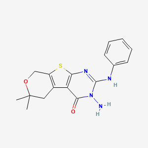 3-amino-2-anilino-6,6-dimethyl-3,5,6,8-tetrahydro-4H-pyrano[4',3':4,5]thieno[2,3-d]pyrimidin-4-one
