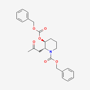 molecular formula C24H27NO6 B587431 反式-N,O-双(苄氧羰基)-3-羟基-2-(2-氧代丙基)哌啶 CAS No. 1091605-46-7