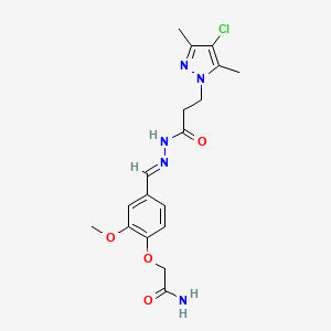 molecular formula C18H22ClN5O4 B5875582 2-(4-{2-[3-(4-chloro-3,5-dimethyl-1H-pyrazol-1-yl)propanoyl]carbonohydrazonoyl}-2-methoxyphenoxy)acetamide 
