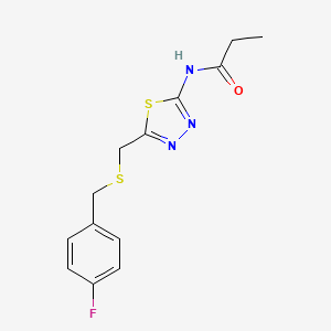 molecular formula C13H14FN3OS2 B5877081 N-(5-{[(4-fluorobenzyl)thio]methyl}-1,3,4-thiadiazol-2-yl)propanamide 
