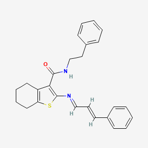 N-(2-phenylethyl)-2-[(3-phenylprop-2-en-1-ylidene)amino]-4,5,6,7-tetrahydro-1-benzothiophene-3-carboxamide