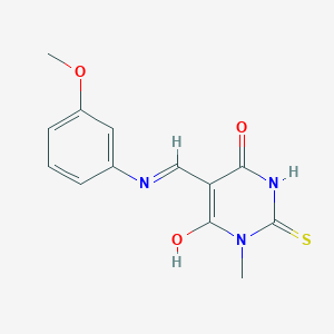 molecular formula C13H13N3O3S B5878775 5-{[(3-methoxyphenyl)amino]methylene}-1-methyl-2-thioxodihydro-4,6(1H,5H)-pyrimidinedione 