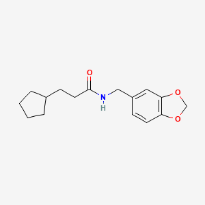 molecular formula C16H21NO3 B5878908 N-(1,3-benzodioxol-5-ylmethyl)-3-cyclopentylpropanamide 