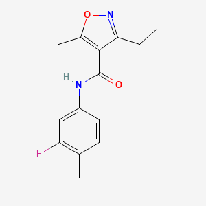 molecular formula C14H15FN2O2 B5879019 3-ethyl-N-(3-fluoro-4-methylphenyl)-5-methyl-4-isoxazolecarboxamide 