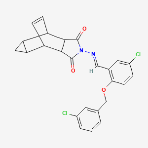 molecular formula C25H20Cl2N2O3 B5880880 4-({5-chloro-2-[(3-chlorobenzyl)oxy]benzylidene}amino)-4-azatetracyclo[5.3.2.0~2,6~.0~8,10~]dodec-11-ene-3,5-dione 