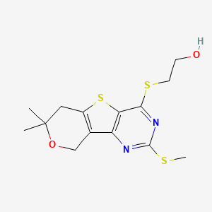 molecular formula C14H18N2O2S3 B5881246 2-{[7,7-dimethyl-2-(methylthio)-6,9-dihydro-7H-pyrano[3',4':4,5]thieno[3,2-d]pyrimidin-4-yl]thio}ethanol 