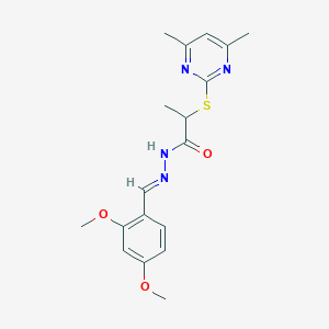 molecular formula C18H22N4O3S B5883047 N'-(2,4-dimethoxybenzylidene)-2-[(4,6-dimethyl-2-pyrimidinyl)thio]propanohydrazide 