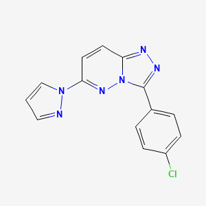 molecular formula C14H9ClN6 B5883692 3-(4-chlorophenyl)-6-(1H-pyrazol-1-yl)[1,2,4]triazolo[4,3-b]pyridazine 