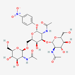 molecular formula C30H44N4O18 B588376 1-O-(4-Nitrophenyl)-3-O,6-O-bis(2-deoxy-2-acetylamino-beta-D-glucopyranosyl)-N-acetyl-alpha-D-galactosamine CAS No. 1144040-11-8