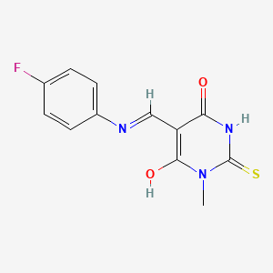 molecular formula C12H10FN3O2S B5884888 5-{[(4-fluorophenyl)amino]methylene}-1-methyl-2-thioxodihydro-4,6(1H,5H)-pyrimidinedione 