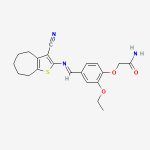 molecular formula C21H23N3O3S B5886869 2-(4-{[(3-cyano-5,6,7,8-tetrahydro-4H-cyclohepta[b]thien-2-yl)imino]methyl}-2-ethoxyphenoxy)acetamide 
