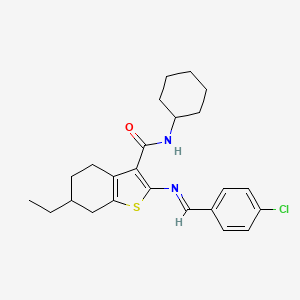 molecular formula C24H29ClN2OS B5887142 2-[(4-chlorobenzylidene)amino]-N-cyclohexyl-6-ethyl-4,5,6,7-tetrahydro-1-benzothiophene-3-carboxamide 
