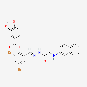 2,4-dibromo-6-{2-[(2-naphthylamino)acetyl]carbonohydrazonoyl}phenyl 1,3-benzodioxole-5-carboxylate