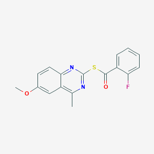 molecular formula C17H13FN2O2S B5888966 S-(6-methoxy-4-methyl-2-quinazolinyl) 2-fluorobenzenecarbothioate 