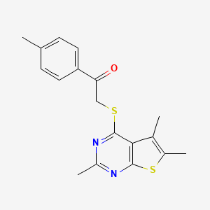 molecular formula C18H18N2OS2 B5889533 1-(4-methylphenyl)-2-[(2,5,6-trimethylthieno[2,3-d]pyrimidin-4-yl)thio]ethanone 