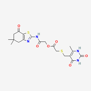 [2-[(5,5-dimethyl-7-oxo-4,6-dihydro-1,3-benzothiazol-2-yl)amino]-2-oxoethyl] 2-[(6-methyl-2,4-dioxo-1H-pyrimidin-5-yl)methylsulfanyl]acetate