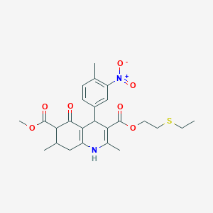 3-[2-(Ethylsulfanyl)ethyl] 6-methyl 2,7-dimethyl-4-(4-methyl-3-nitrophenyl)-5-oxo-1,4,5,6,7,8-hexahydroquinoline-3,6-dicarboxylate