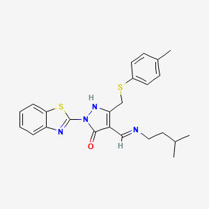 (4E)-1-(1,3-BENZOTHIAZOL-2-YL)-4-{[(3-METHYLBUTYL)AMINO]METHYLIDENE}-3-{[(4-METHYLPHENYL)SULFANYL]METHYL}-4,5-DIHYDRO-1H-PYRAZOL-5-ONE