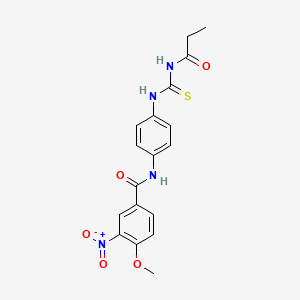 molecular formula C18H18N4O5S B5892538 4-methoxy-3-nitro-N-{4-[(propanoylcarbamothioyl)amino]phenyl}benzamide 