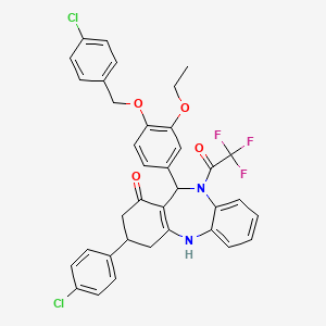 molecular formula C36H29Cl2F3N2O4 B5892662 11-{4-[(4-chlorobenzyl)oxy]-3-ethoxyphenyl}-3-(4-chlorophenyl)-10-(2,2,2-trifluoroacetyl)-2,3,4,5,10,11-hexahydro-1H-dibenzo[b,e][1,4]diazepin-1-one 