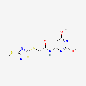 molecular formula C11H13N5O3S3 B5892749 N-(2,6-dimethoxy-4-pyrimidinyl)-2-{[3-(methylthio)-1,2,4-thiadiazol-5-yl]thio}acetamide 