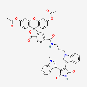 molecular formula C49H36N4O10 B590003 Spiro(isobenzofuran-1(3H),9'-(9H)xanthene)-6-carboxamide, 3',6'-bis(acetyloxy)-N-(3-(3-(2,5-dihydro-4-(1-methyl-1H-indol-3-yl)-2,5-dioxo-1H-pyrrol-3-yl)-1H-indol-1-yl)propyl)-3-oxo- CAS No. 150206-02-3