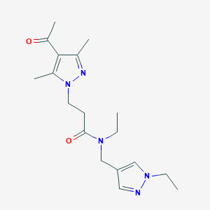 molecular formula C18H27N5O2 B5900045 3-(4-acetyl-3,5-dimethyl-1H-pyrazol-1-yl)-N-ethyl-N-[(1-ethyl-1H-pyrazol-4-yl)methyl]propanamide 