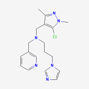 molecular formula C18H23ClN6 B5900640 N-[(5-chloro-1,3-dimethyl-1H-pyrazol-4-yl)methyl]-3-(1H-imidazol-1-yl)-N-(pyridin-3-ylmethyl)propan-1-amine 