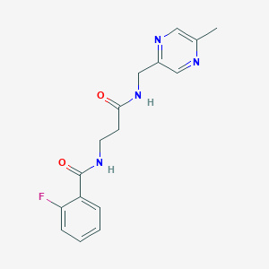 molecular formula C16H17FN4O2 B5901216 2-fluoro-N-(3-{[(5-methylpyrazin-2-yl)methyl]amino}-3-oxopropyl)benzamide 