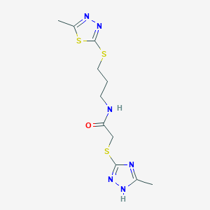molecular formula C11H16N6OS3 B5901780 N-{3-[(5-methyl-1,3,4-thiadiazol-2-yl)thio]propyl}-2-[(3-methyl-1H-1,2,4-triazol-5-yl)thio]acetamide 