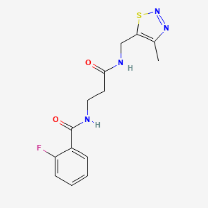 molecular formula C14H15FN4O2S B5901936 2-fluoro-N-(3-{[(4-methyl-1,2,3-thiadiazol-5-yl)methyl]amino}-3-oxopropyl)benzamide 