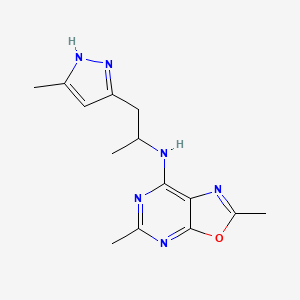 molecular formula C14H18N6O B5902203 2,5-dimethyl-N-[1-methyl-2-(3-methyl-1H-pyrazol-5-yl)ethyl][1,3]oxazolo[5,4-d]pyrimidin-7-amine 