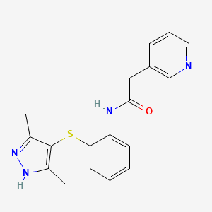 molecular formula C18H18N4OS B5902269 N-{2-[(3,5-dimethyl-1H-pyrazol-4-yl)thio]phenyl}-2-pyridin-3-ylacetamide 
