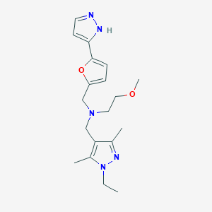 molecular formula C19H27N5O2 B5902580 N-[(1-ethyl-3,5-dimethyl-1H-pyrazol-4-yl)methyl]-2-methoxy-N-{[5-(1H-pyrazol-5-yl)-2-furyl]methyl}ethanamine 