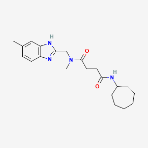 molecular formula C21H30N4O2 B5903130 N'-cycloheptyl-N-methyl-N-[(5-methyl-1H-benzimidazol-2-yl)methyl]succinamide 