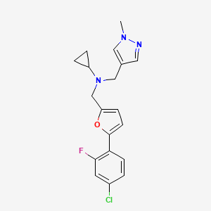 molecular formula C19H19ClFN3O B5903238 N-{[5-(4-chloro-2-fluorophenyl)-2-furyl]methyl}-N-[(1-methyl-1H-pyrazol-4-yl)methyl]cyclopropanamine 