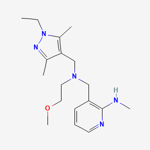 molecular formula C18H29N5O B5903511 3-{[[(1-ethyl-3,5-dimethyl-1H-pyrazol-4-yl)methyl](2-methoxyethyl)amino]methyl}-N-methylpyridin-2-amine 