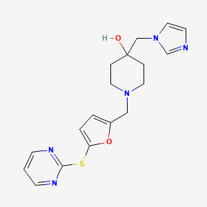 molecular formula C18H21N5O2S B5903516 4-(1H-imidazol-1-ylmethyl)-1-{[5-(pyrimidin-2-ylthio)-2-furyl]methyl}piperidin-4-ol 