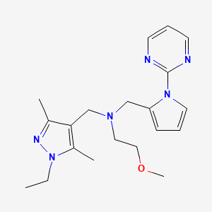 molecular formula C20H28N6O B5903748 N-[(1-ethyl-3,5-dimethyl-1H-pyrazol-4-yl)methyl]-2-methoxy-N-[(1-pyrimidin-2-yl-1H-pyrrol-2-yl)methyl]ethanamine 