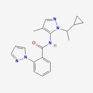 molecular formula C19H21N5O B5903959 N-[1-(1-cyclopropylethyl)-4-methyl-1H-pyrazol-5-yl]-2-(1H-pyrazol-1-yl)benzamide 