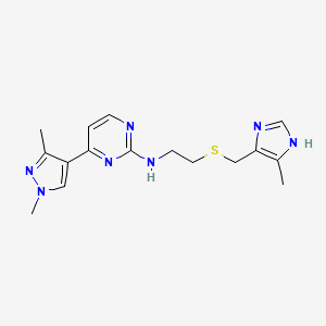 molecular formula C16H21N7S B5904093 4-(1,3-dimethyl-1H-pyrazol-4-yl)-N-(2-{[(4-methyl-1H-imidazol-5-yl)methyl]thio}ethyl)-2-pyrimidinamine trifluoroacetate 